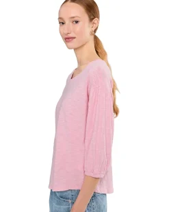 Mod-o-doc 3/4 Shirred Sleeve Open Crew Neck Tee Women's