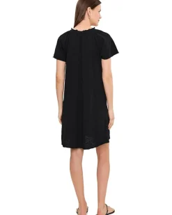Mod-o-doc Short Sleeve Shirred Split-Neck Dress Women's