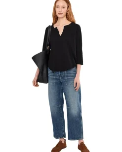 Mod-o-doc 3/4 Sleeve Split Neck Mandarin Tee Women's