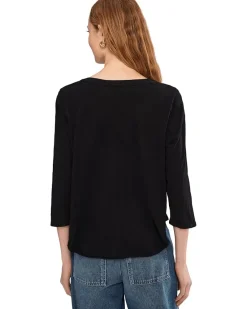 Mod-o-doc 3/4 Sleeve Split Neck Mandarin Tee Women's