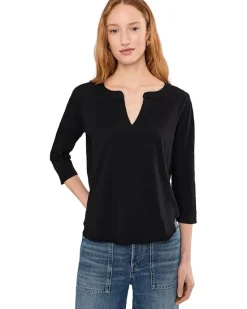 Mod-o-doc 3/4 Sleeve Split Neck Mandarin Tee Women's