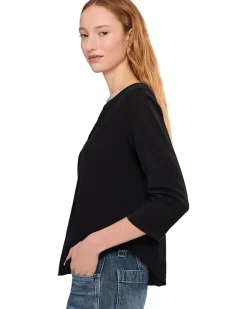Mod-o-doc 3/4 Sleeve Split Neck Mandarin Tee Women's