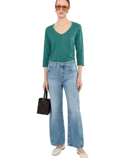 Mod-o-doc 3/4 Sleeve V-Neck Curved Hem Tee Shirt Women's