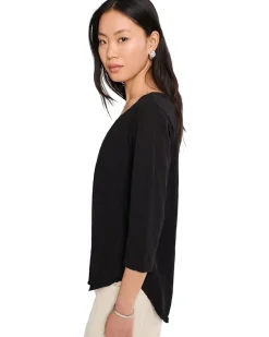 Mod-o-doc 3/4 Sleeve V-Neck Curved Hem Tee Shirt Women's