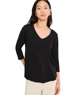 Mod-o-doc 3/4 Sleeve V-Neck Curved Hem Tee Shirt Women's