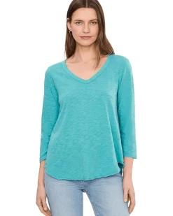 Mod-o-doc 3/4 Sleeve V-Neck Tee with Curved Hem Women's