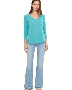 Mod-o-doc 3/4 Sleeve V-Neck Tee with Curved Hem Women's