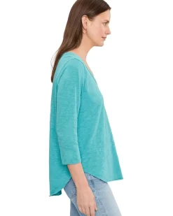 Mod-o-doc 3/4 Sleeve V-Neck Tee with Curved Hem Women's