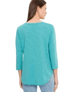 Mod-o-doc 3/4 Sleeve V-Neck Tee with Curved Hem Women's