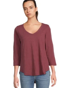 Mod-o-doc 3/4 Sleeve V-Neck Tee with Curved Hem Women's