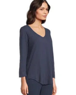 Mod-o-doc 3/4 Sleeve V-Neck Tee with Curved Hem Women's