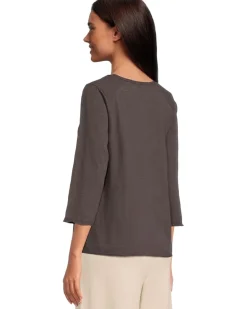 Mod-o-doc 3/4 Sleeve Waffle Mix Media Open Crew Neck Tee Women's