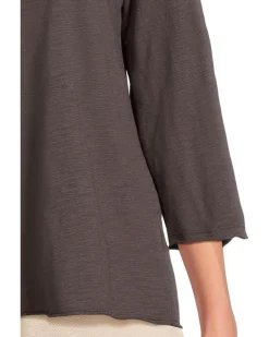 Mod-o-doc 3/4 Sleeve Waffle Mix Media Open Crew Neck Tee Women's