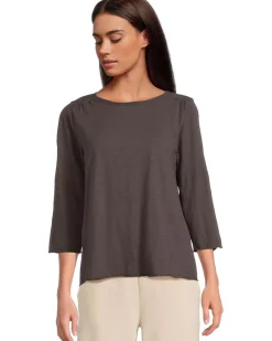 Mod-o-doc 3/4 Sleeve Waffle Mix Media Open Crew Neck Tee Women's
