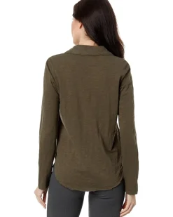 Mod-o-doc Slub Jersey Long Sleeve Easy Polo Tee Women's