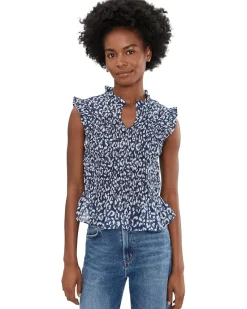 NIC+ZOE Leopard Sketch Smocked Top Women's