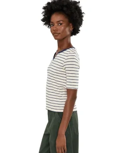 NIC+ZOE Nzt Elbow Sleeve Stripe Notch Tee Women's