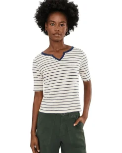 NIC+ZOE Nzt Elbow Sleeve Stripe Notch Tee Women's