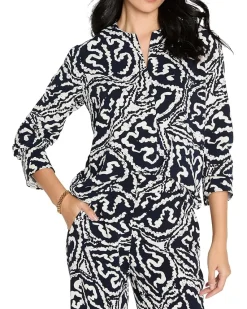 NIC+ZOE Petite Indigo Leaf Double Crepe Top Women's