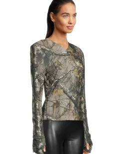Norma Kamali Long Sleeve Shoulder Pad V-Neck Top Women's