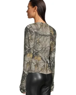 Norma Kamali Long Sleeve Shoulder Pad V-Neck Top Women's