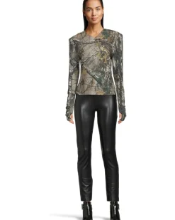 Norma Kamali Long Sleeve Shoulder Pad V-Neck Top Women's