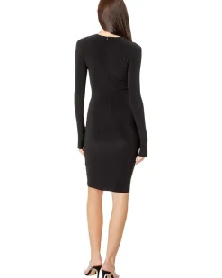 Norma Kamali Long Sleeve V-Neck Shirred Front Dress To Knee Women's