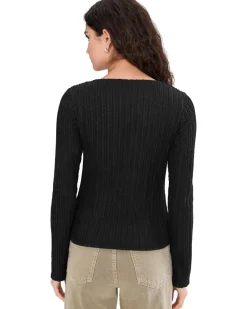 Sanctuary Long Sleeve Boatneck Textured Top Women's
