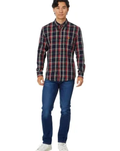 U.S. POLO ASSN. Long Sleeve Classic Fit 1 Pocket Yarn Dye Peached Twill Navy/ Red Plaid Woven Shirt Men's