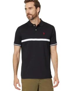 U.S. POLO ASSN. Short Sleeve Thin Stripe Colorblock Jersey Knit Polo Shirt Men's