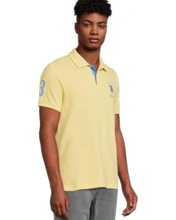 U.S. POLO ASSN. Slim Fit Big Horse Polo with Stripe Collar Men's