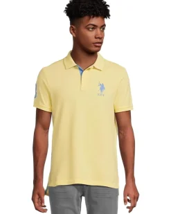 U.S. POLO ASSN. Slim Fit Big Horse Polo with Stripe Collar Men's