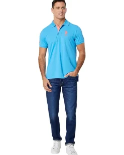 U.S. POLO ASSN. Slim Fit Big Horse Polo with Stripe Collar Men's