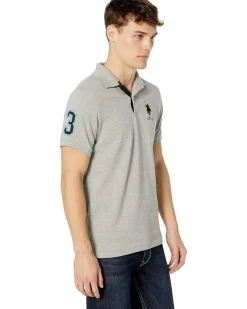 U.S. POLO ASSN. Slim Fit Big Horse Polo with Stripe Collar Men's