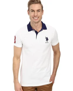 U.S. POLO ASSN. Slim Fit Big Horse Polo with Stripe Collar Men's