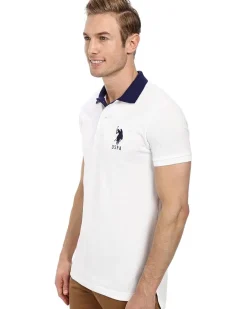 U.S. POLO ASSN. Slim Fit Big Horse Polo with Stripe Collar Men's