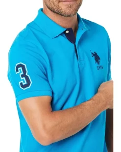 U.S. POLO ASSN. Slim Fit Big Horse Polo with Stripe Collar Men's