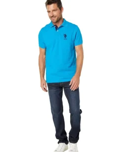 U.S. POLO ASSN. Slim Fit Big Horse Polo with Stripe Collar Men's