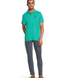 U.S. POLO ASSN. Slim Fit Big Horse Polo with Stripe Collar Men's