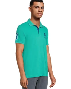 U.S. POLO ASSN. Slim Fit Big Horse Polo with Stripe Collar Men's