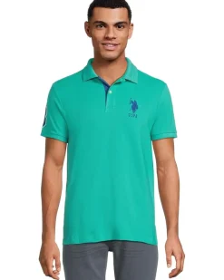 U.S. POLO ASSN. Slim Fit Big Horse Polo with Stripe Collar Men's