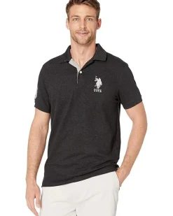 U.S. POLO ASSN. Slim Fit Big Horse Polo with Stripe Collar Men's
