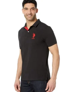 U.S. POLO ASSN. Slim Fit Big Horse Polo with Stripe Collar Men's