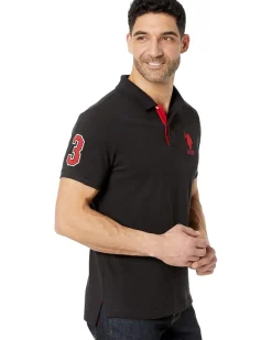 U.S. POLO ASSN. Slim Fit Big Horse Polo with Stripe Collar Men's
