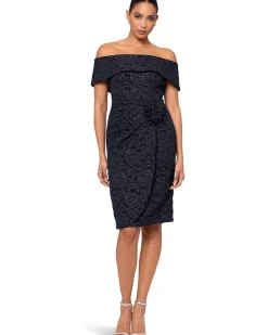 XSCAPE Short Brocade Off The Shoulder Flower Women's